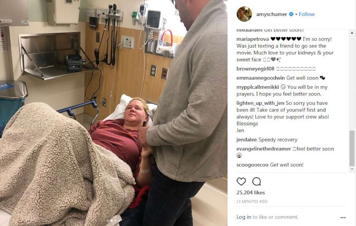 PHOTO: Amy Schumer posted this photo to her Instagram account @amyschumer of her in the hospital with a kidney infection, April 27, 2018.