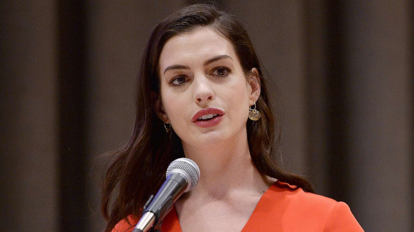 PHOTO: Actress and UN Women Global Goodwill Ambassador Anne Hathaway speaks at the commemoration event for International Women's Day at the United Nations Headquarters in New York, March 8, 2017.