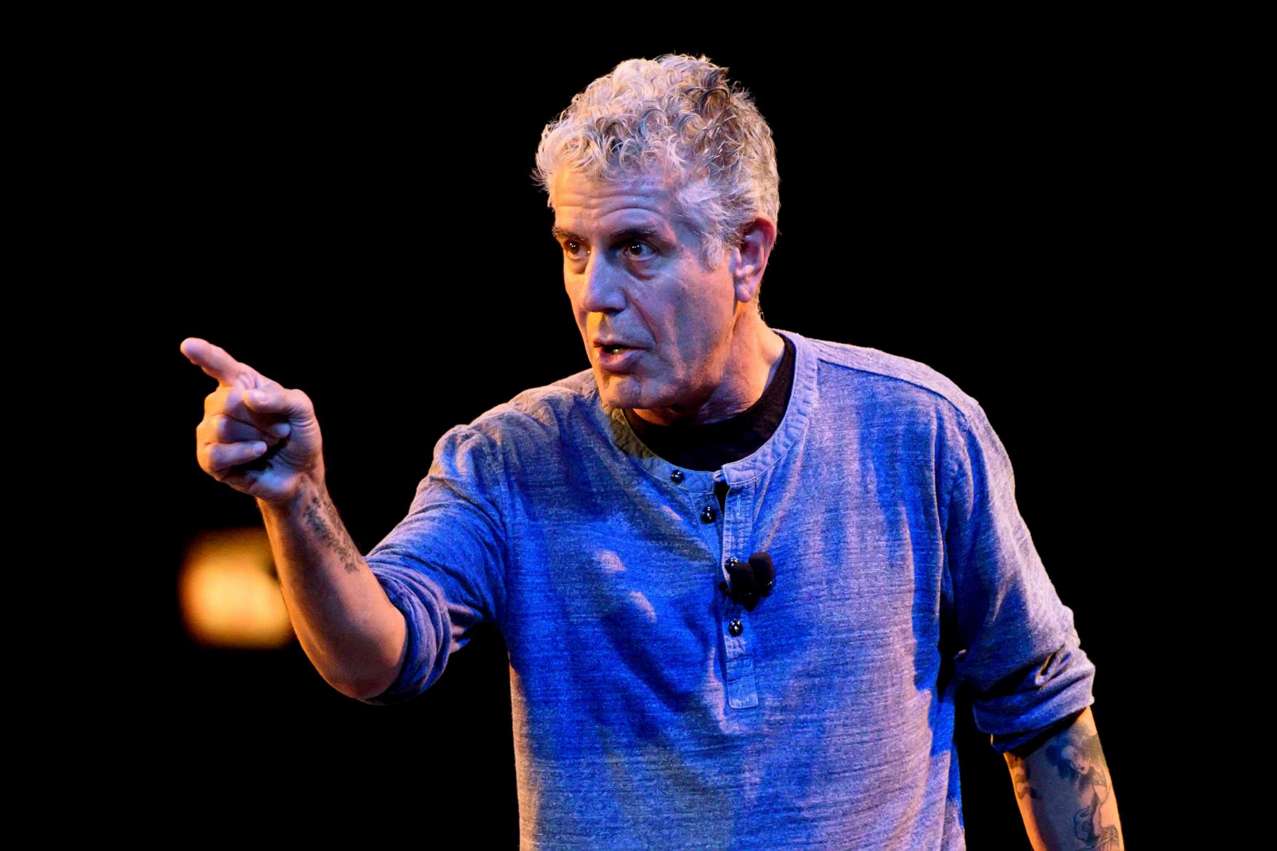 PHOTO: Anthony Bourdain speaks on stage during the Close to the Bone Tour at Auditorium Theatre in this July 30, 2015 file photo in Chicago. 