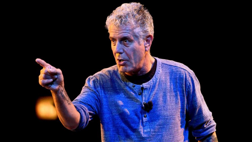 PHOTO: Anthony Bourdain speaks on stage during the Close to the Bone Tour at Auditorium Theatre in this July 30, 2015 file photo in Chicago. 