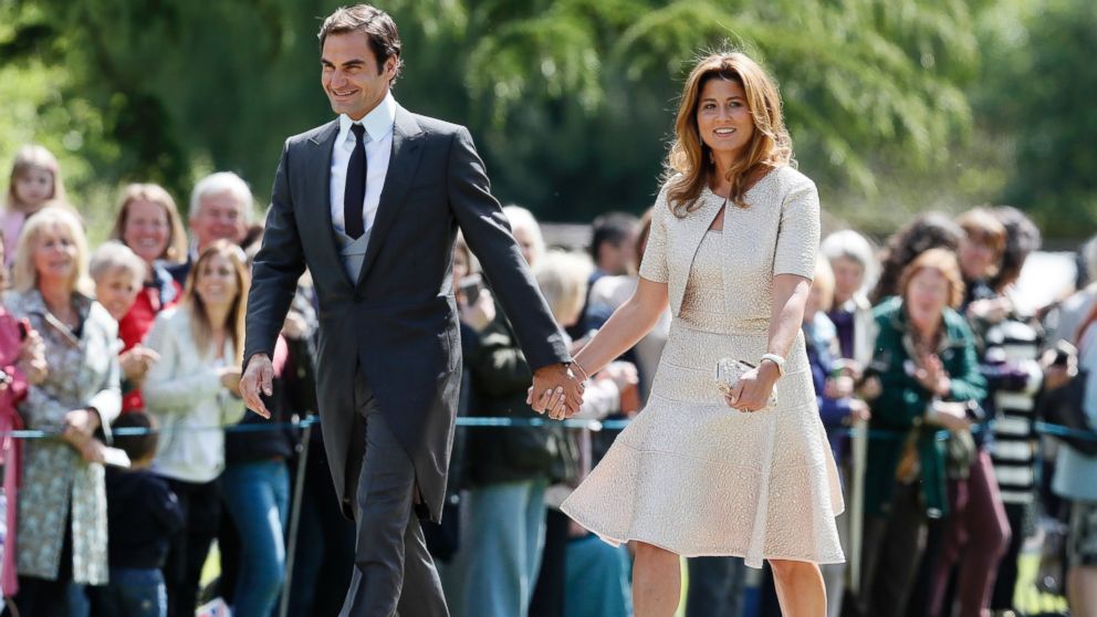 PHOTO: Swiss tennis player Roger Federer and his wife Mirka arrive at St Mark's Church in Englefield, England, ahead of the wedding of Pippa Middleton and James Matthews, May 20, 2017.