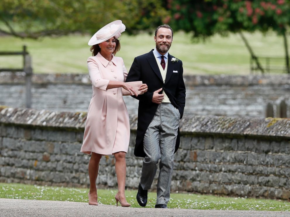 PHOTO: Carole Middleton and her son James arrive for the wedding of her daughter Pippa and James Matthews at St Mark's Church in Englefield, May 20, 2017. 