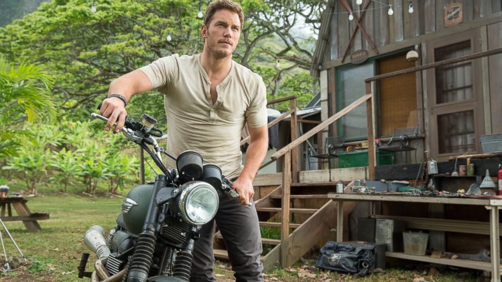 This photo provided by Universal Pictures shows, Chris Pratt, in a scene from the film, "Jurassic World". 