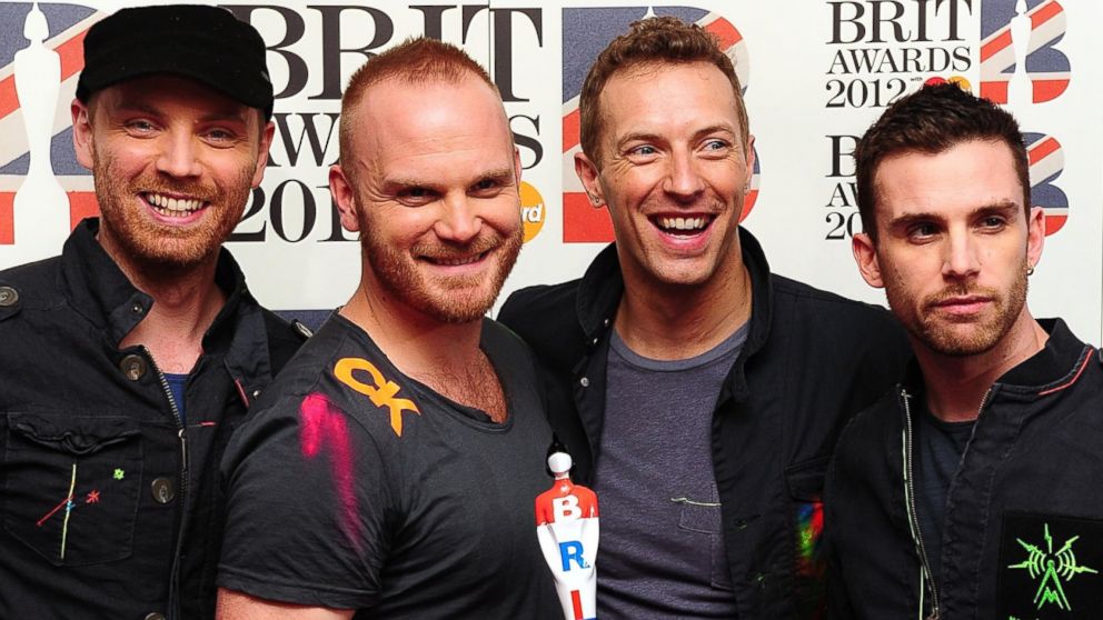 Jonny Buckland, Will Champion, Chris Martin and Guy Berryman of Coldplay appear in this February 21, 2012 file photo.