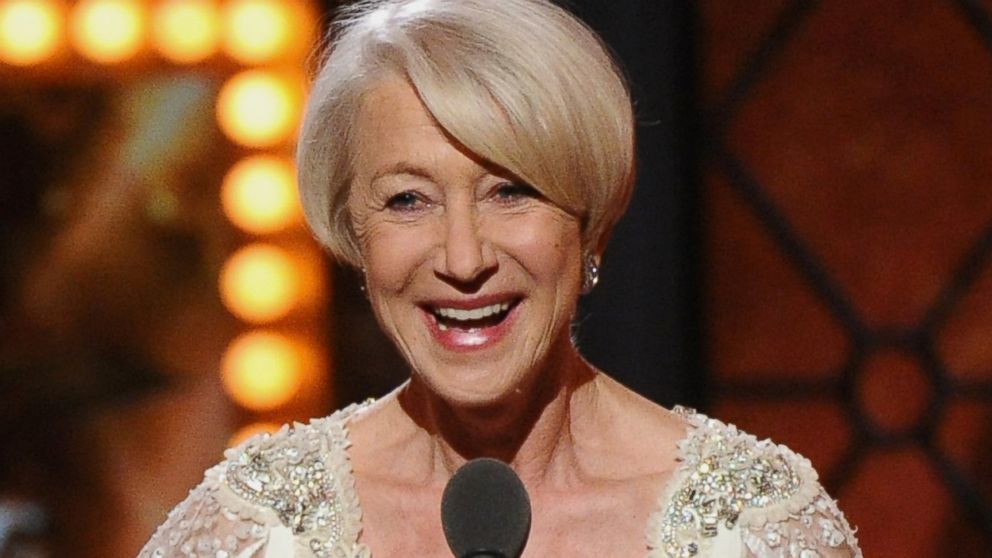 Helen Mirren accepts the award for performance by an actress in a leading role in a play for "The Audience" at the 69th annual Tony Awards at Radio City Music Hall, June 7, 2015, in New York.
