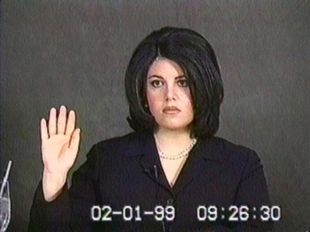 PHOTO: Monica Lewinsky is pictured in a video grab as she is sworn in for her deposition on Feb. 1, 1999. 