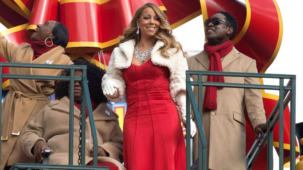 PHOTO: Mariah Carey waves from a float during the Macy's Thanksgiving Day Parade in New York City on Nov. 26, 2015.