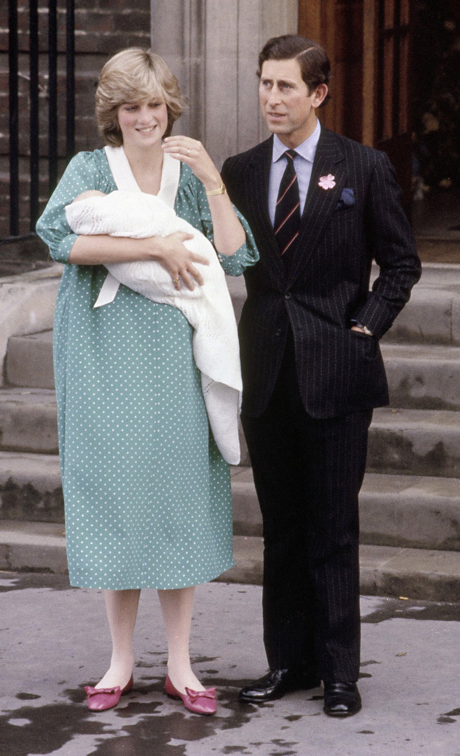 PHOTO: Princess Diana holds her newborn son Prince William as they leave St. Mary's Hospital with Prince Charles in London, June 22, 1982.