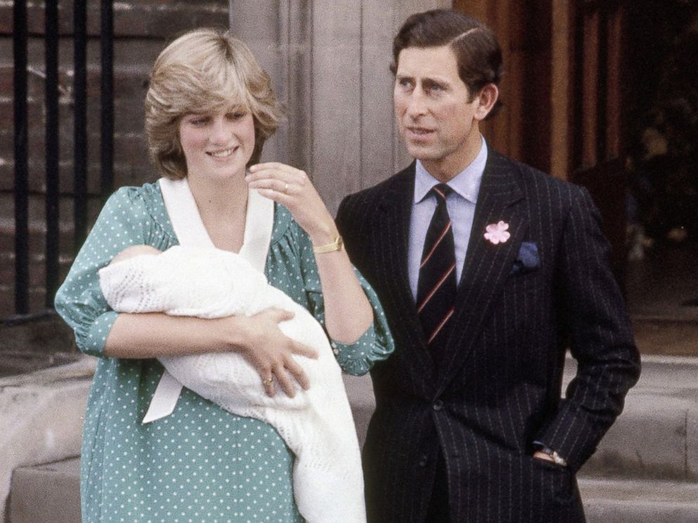 PHOTO: Princess Diana holds her newborn son Prince William as they leave St. Marys Hospital with Prince Charles in London, June 22, 1982.