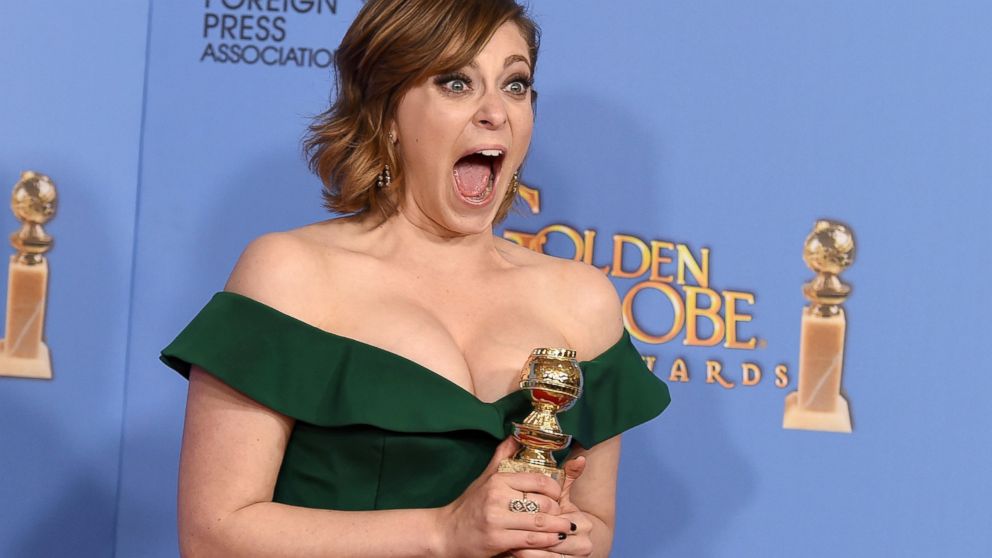 Rachel Bloom poses in the press room with the award for best actress in a TV series, comedy or musical, for her role in "Crazy Ex-Girlfriend" at the 73rd annual Golden Globe Awards on Jan. 10, 2016, at the Beverly Hilton Hotel in Beverly Hills, Calif.