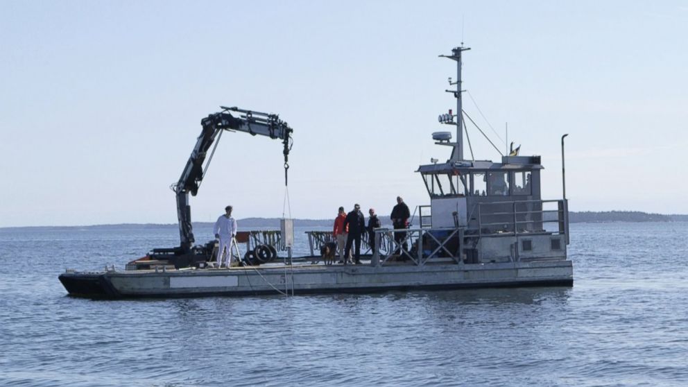 PHOTO:An underwater defense device, a gay-themed sonar system, is lowered into the water in the archipelago, April 27, 2015, outside Stockholm, Sweden. 