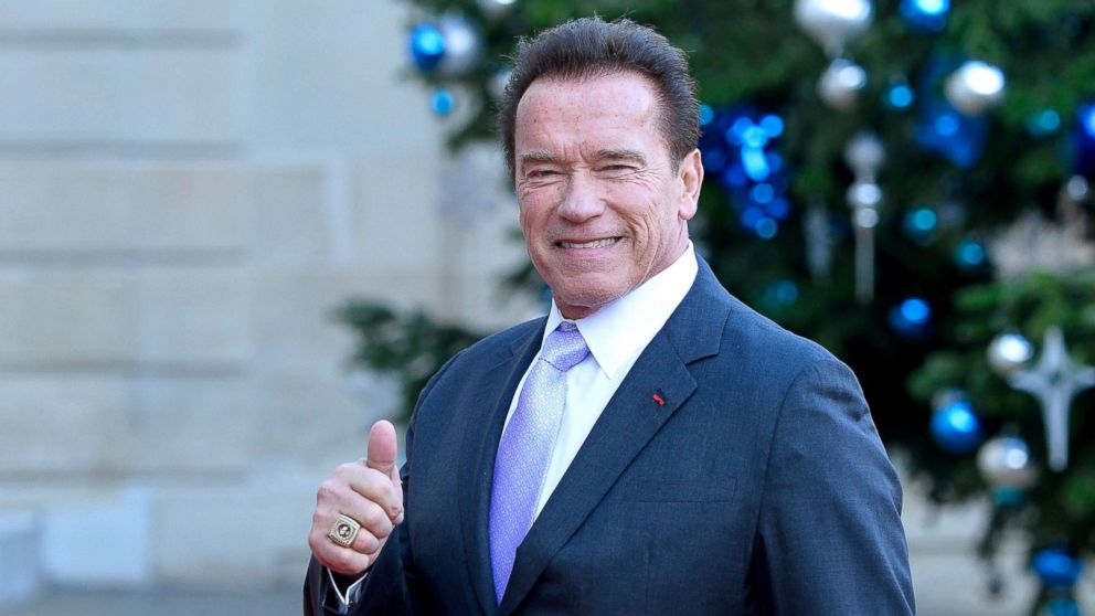PHOTO: Arnold Schwarzenegger arrives for a meeting with French President Emmanuel Macron at the Elysee Palace, Dec. 12, 2017, in Paris.
