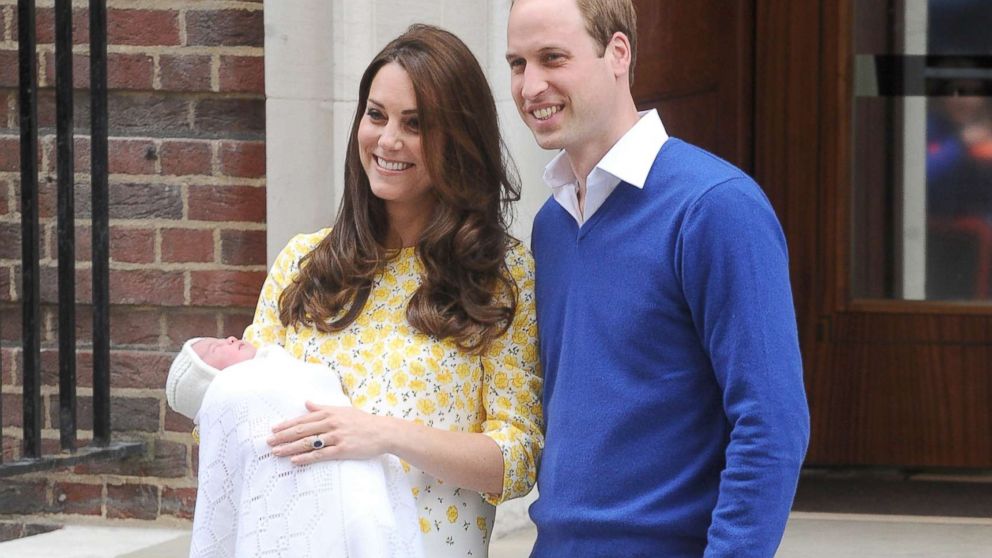 PHOTO: Prince William, Duke of Cambridge and Catherine, Duchess of Cambridge show off their new arrival, Princess Charlotte to the world outside the Lindo Wing of St. Mary's Hospital, May 2, 2015, in London.