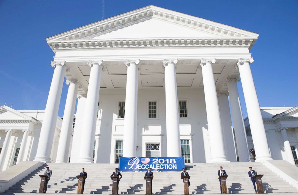 PHOTO: "The Bachlerotte" Becca Kufrin and the contestants headed to Richmond, Va., where the seven men pay homage to Virginia as they take a history quiz and then participate in the "Beccalection 2018" debate. 