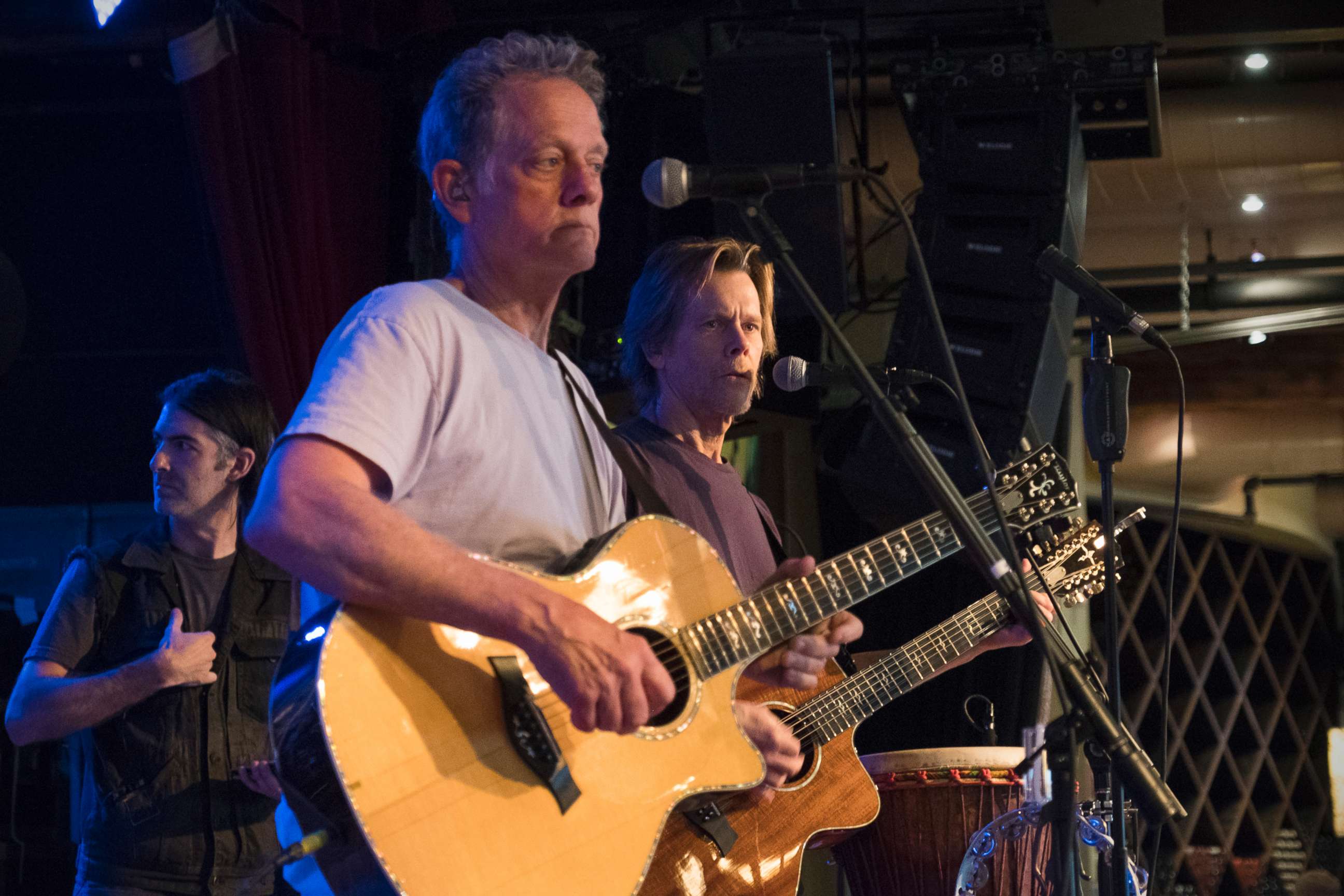 PHOTO: Kevin Bacon sings as his brother Michael Bacon plays guitar at their sound check before their sold out show at City Winery in New York City, on August 22.
