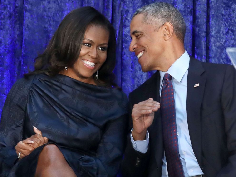 PHOTO: Former U.S. President Barack Obama and first lady Michelle Obama participate in the unveiling of their official portraits during a ceremony at the Smithsonians National Portrait Gallery, Feb. 12, 2018, in Washington, DC.