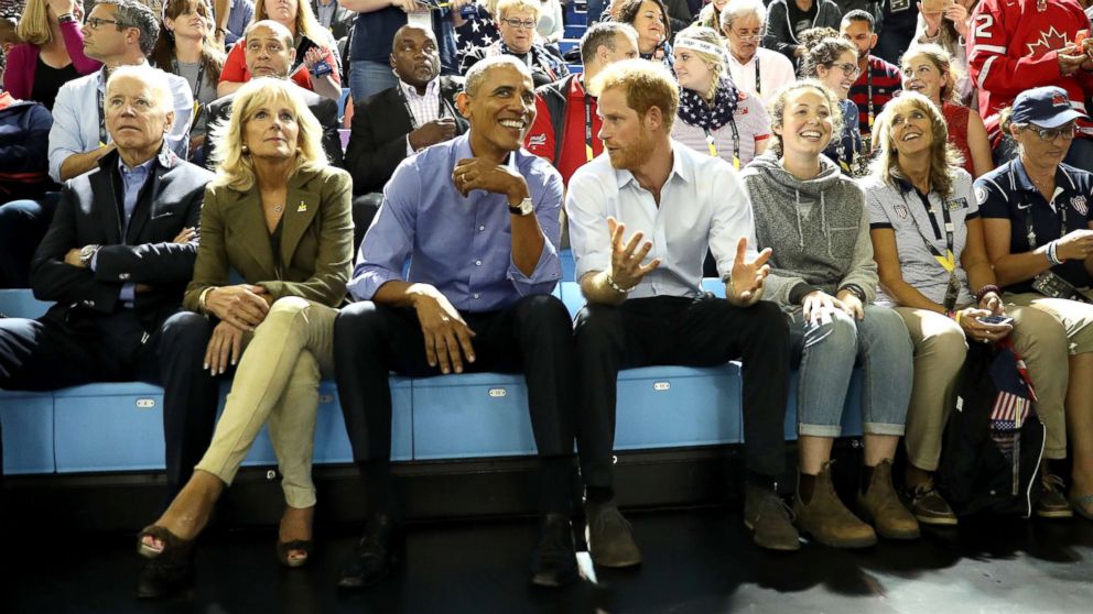 PHOTO: Pictured (L-R) are former Vice President Joe Biden, former second lady Jill Biden, former President Barack Obama and Prince Harry on day 7 of the Invictus Games 2017, Sept. 29, 2017 in Toronto. 