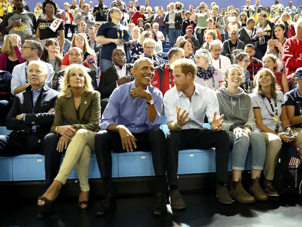 PHOTO: Pictured (L-R) are former Vice President Joe Biden, former second lady Jill Biden, former President Barack Obama and Prince Harry on day 7 of the Invictus Games 2017, Sept. 29, 2017 in Toronto.