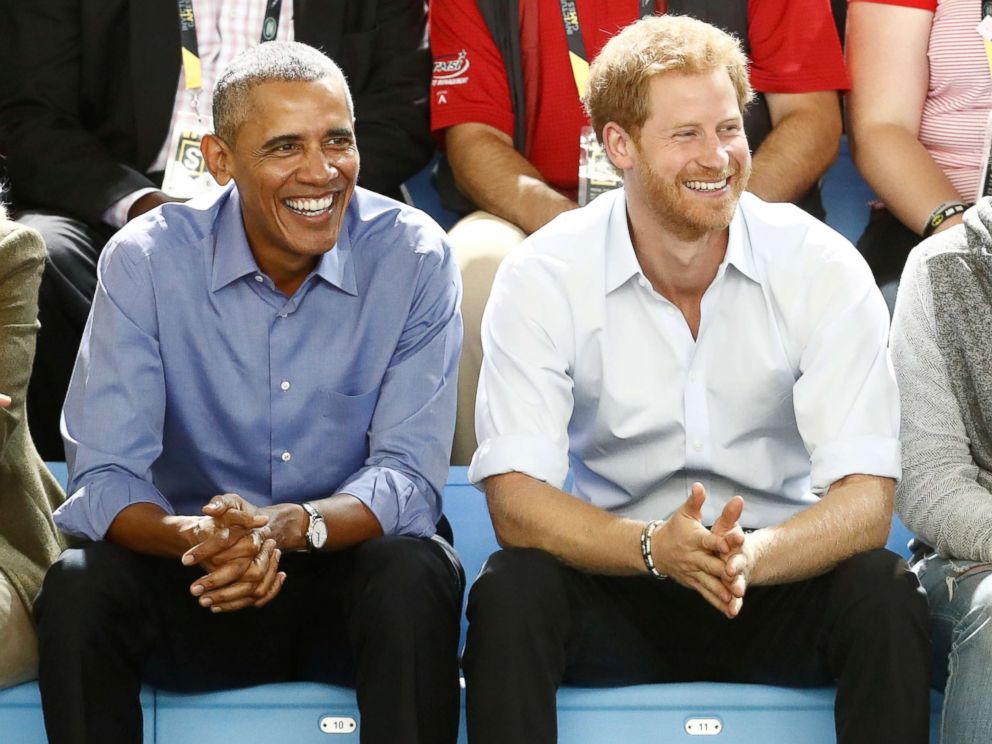 PHOTO: Britain's Prince Harry (R) and former President Barack Obama watch a wheelchair basketball event during the Invictus Games in Toronto, Sept. 29, 2017. 