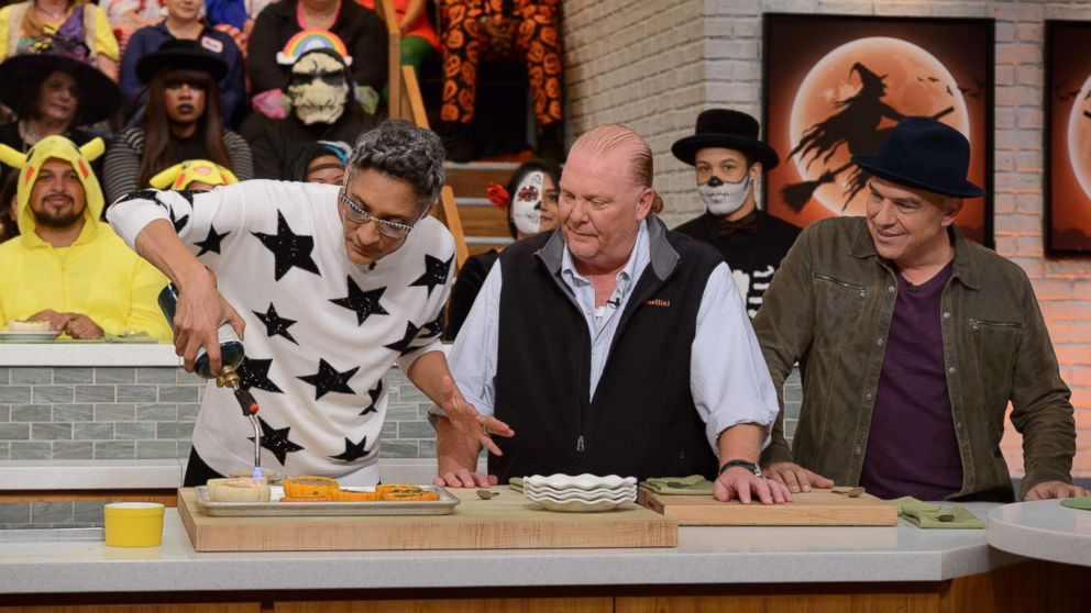 PHOTO: Carla Hall, Mario Batali, and Michael Symon shown on "The Chews Halloween Bash" which aired on October 31, 2017on ABC.  