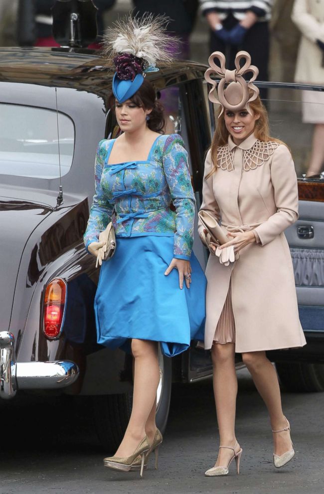 PHOTO: From left, Princess Eugenie of York and Princess Beatrice of York arrive for the Royal Wedding of Prince William to Catherine Middleton at Westminster Abbey on April 29, 2011 in London.