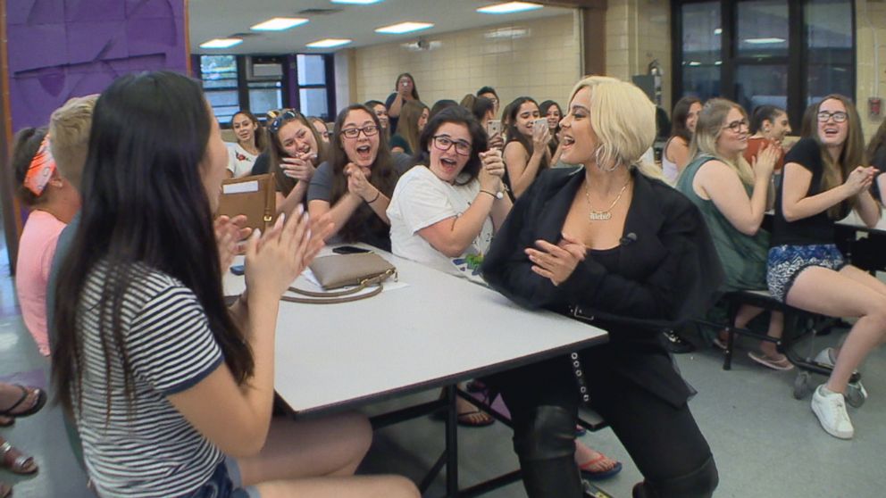 PHOTO: Bebe Rexha sang with students of her high school.