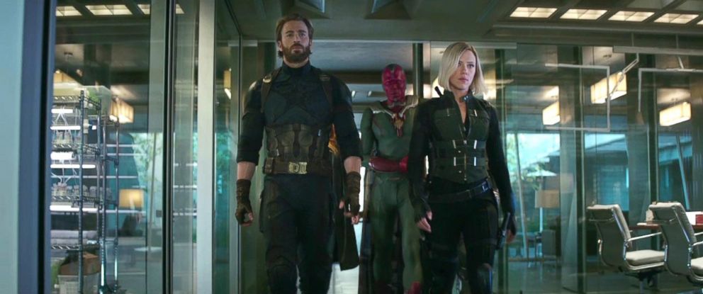 PHOTO: Paul Bettany, Chris Evans, and Scarlett Johansson in a scene from "Avengers: Infinity War," 2018.