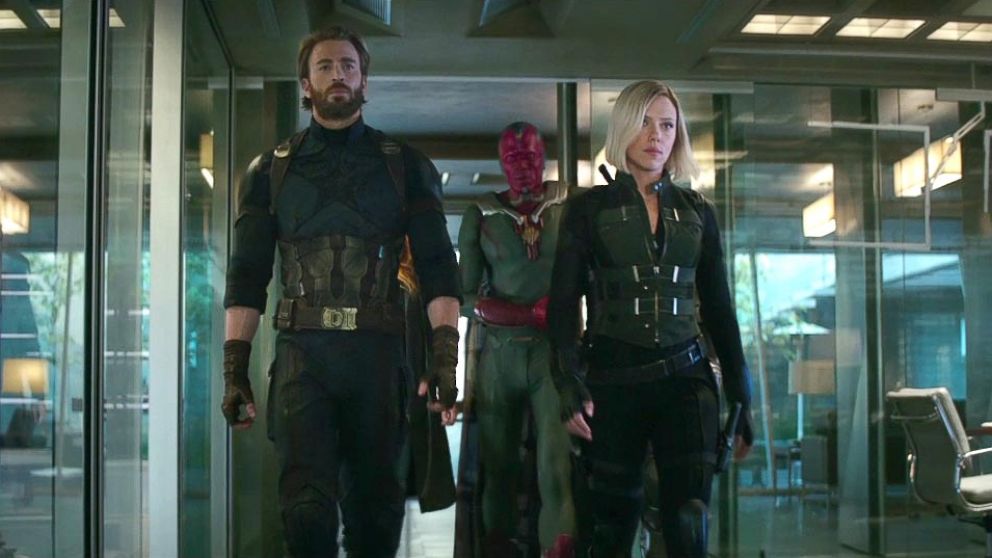 PHOTO: Paul Bettany, Chris Evans, and Scarlett Johansson in a scene from "Avengers: Infinity War," 2018.