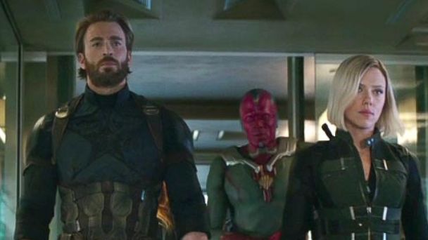 PHOTO: Paul Bettany, Chris Evans, and Scarlett Johansson in a scene from "Avengers: Infinity War," 2018.