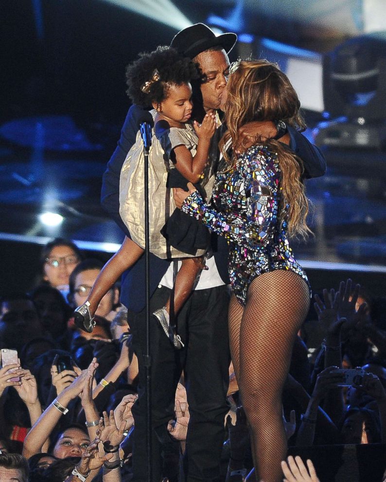 PHOTO: Jay Z, Beyonce and Blue Ivy Carter onstage at the 2014 MTV Video Music Awards at The Forum on Aug. 24, 2014 in Inglewood, Calif.