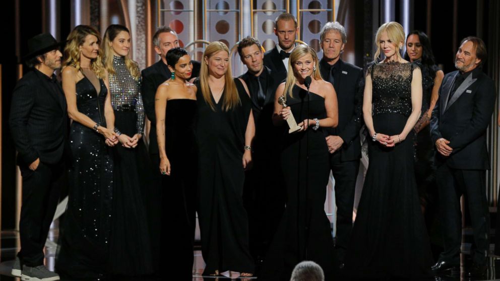 The cast of "Big Little Lies" accepts the Golden Globe, Jan. 7, 2018, in Beverly Hills, Calif. 