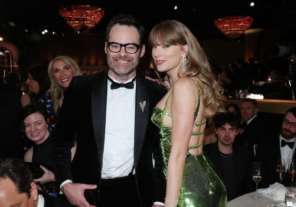 PHOTO: Bill Hader and Taylor Swift at the 81st Golden Globe Awards held at the Beverly Hilton Hotel on January 7, 2024 in Beverly Hills.