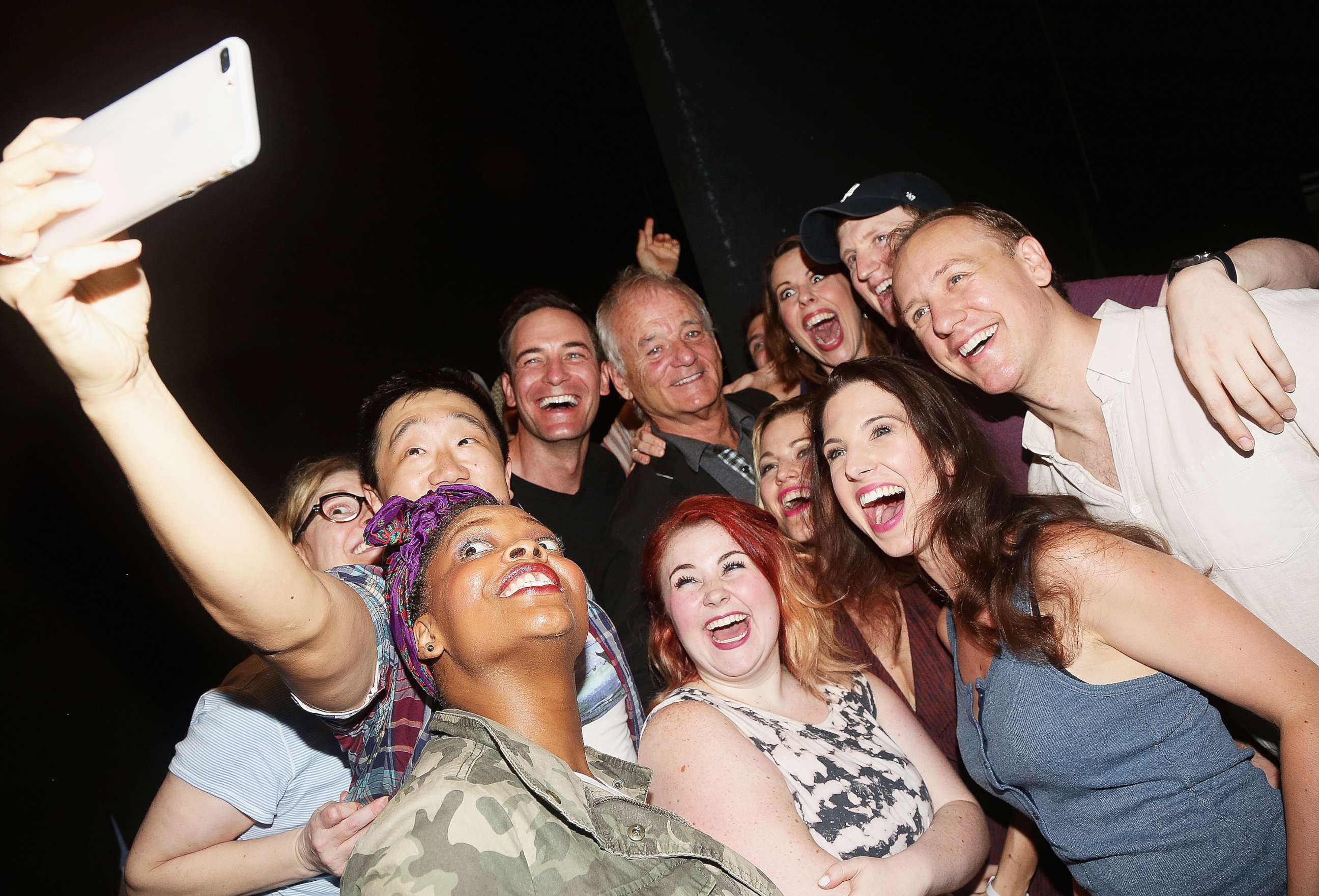 PHOTO: Bill Murray takes a selfie with the cast at the musical based on the 1993 Bill Murray film "Groundhog Day" on Broadway at The August Wilson Theatre on Aug. 8, 2017 in New York.