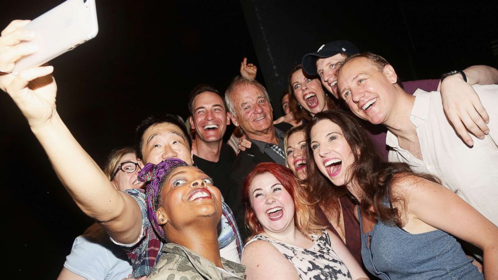 PHOTO: Bill Murray takes a selfie with the cast at the musical based on the 1993 Bill Murray film "Groundhog Day" on Broadway at The August Wilson Theatre on Aug. 8, 2017 in New York.