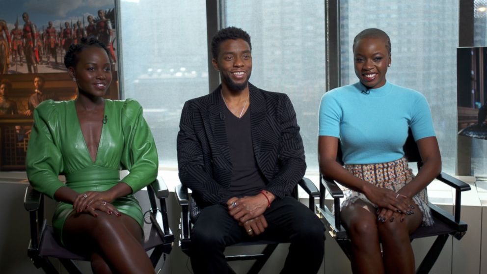 PHOTO: Stars Lupita Nyong'o, Chadwick Boseman and Danai Gurira discuss the making of the film.