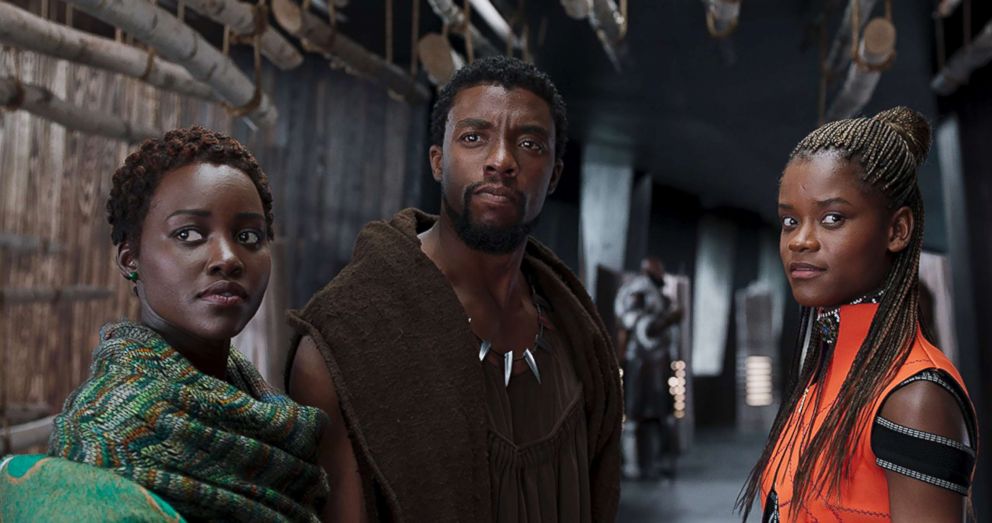 PHOTO: Lupita Nyong'o, Chadwick Boseman and Letitia Wright appear in a scene from "Black Panther."