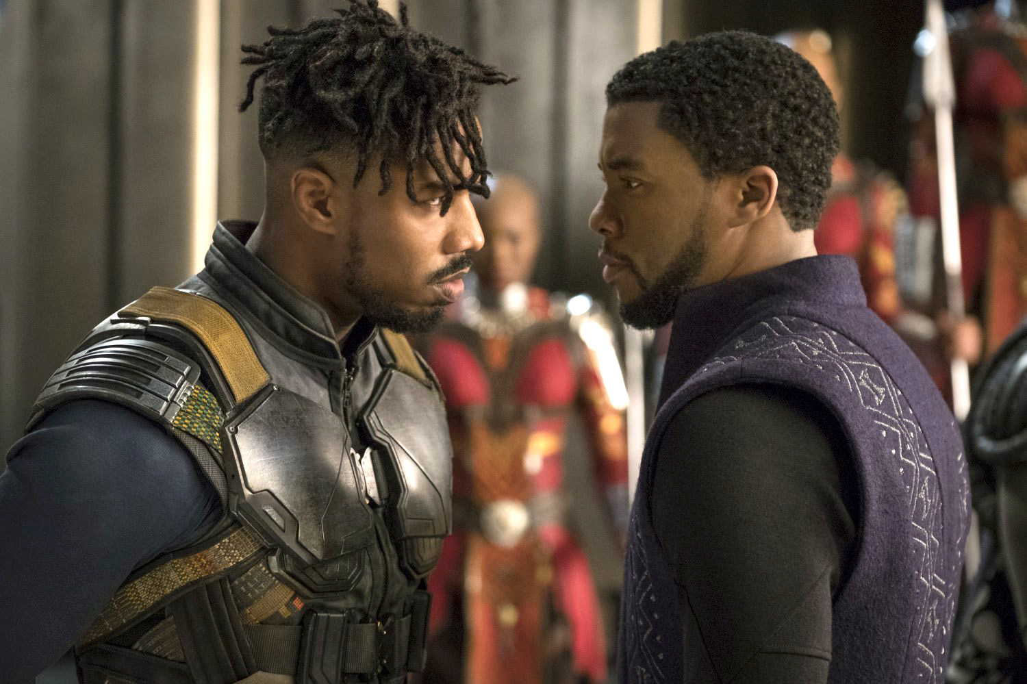 PHOTO: Michael B. Jordan and Chadwick Boseman in "Black Panther," 2018.