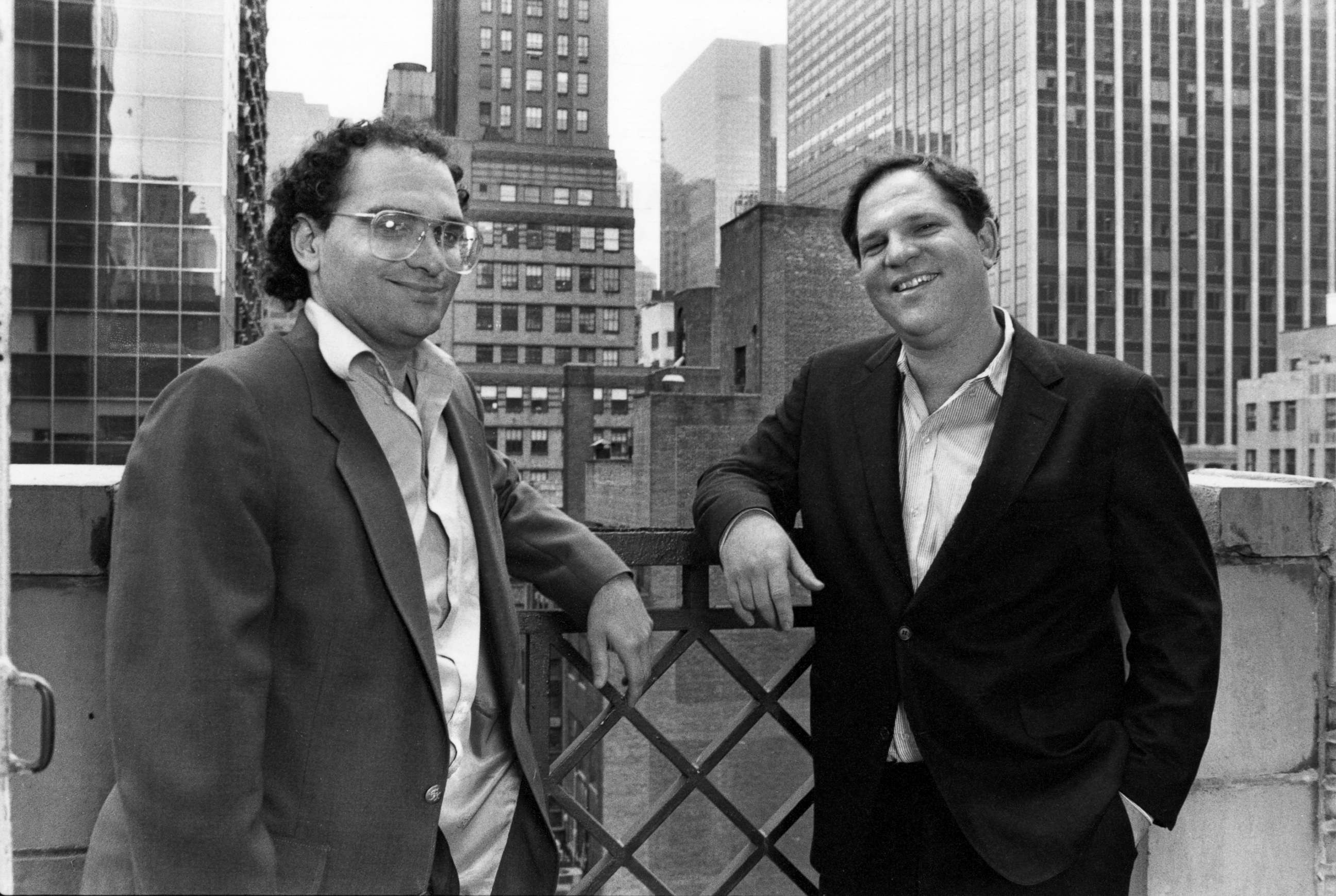 PHOTO: Producers Bob Weinstein, left, and his brother Harvey Weinstein in New York City, April 21, 1989. 