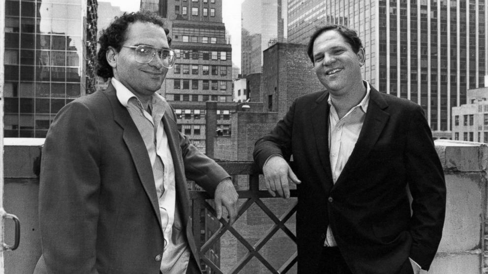 PHOTO: Producers Bob Weinstein, left, and his brother Harvey Weinstein in New York City, April 21, 1989. 