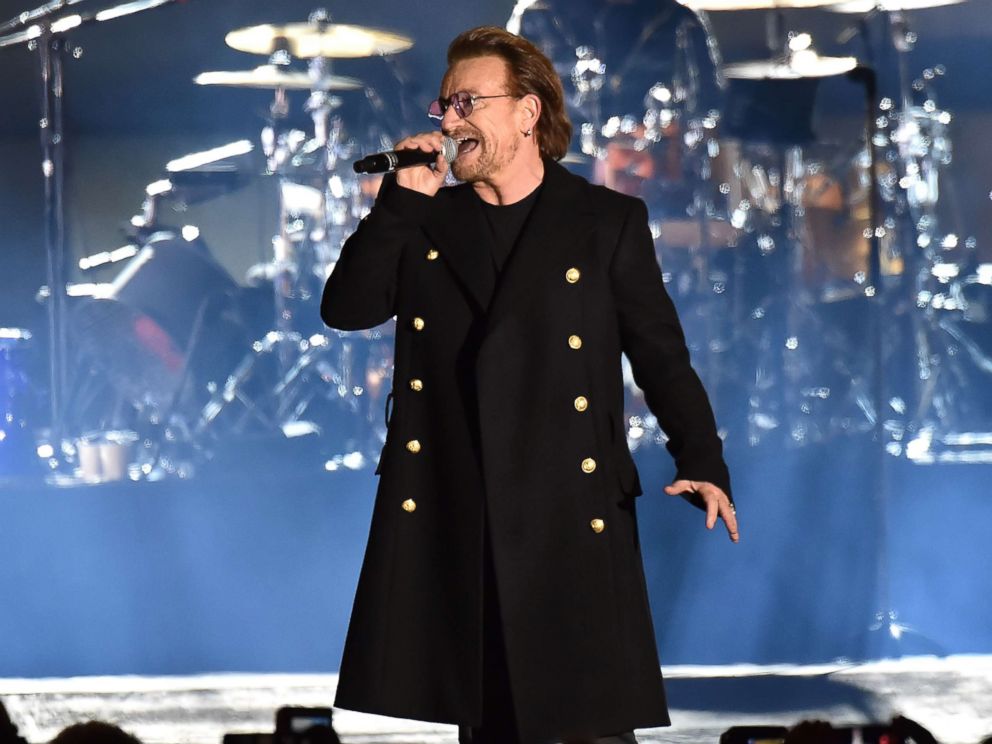 PHOTO: Bono of U2 performs during the World Stage event as part of the MTV EMAs 2017 at Trafalgar Square, Nov. 11, 2017, in London.