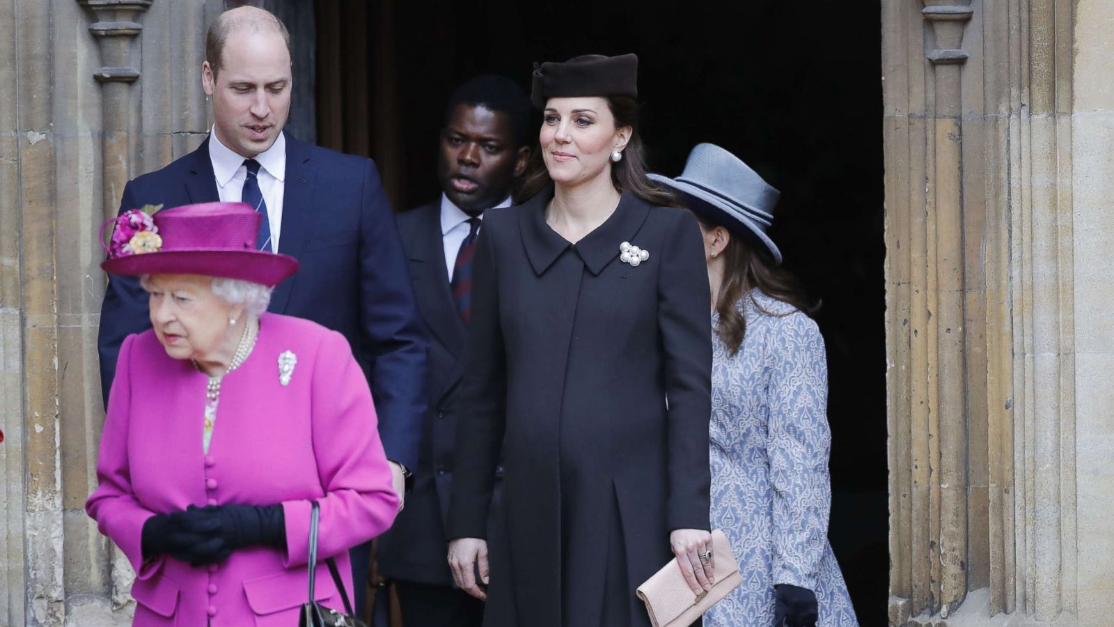 PHOTO: Britain's Queen Elizabeth II, with Prince William and Kate, Duchess of Cambridge, leave the annual Easter Sunday service at St George's Chapel at Windsor Castle in Windsor, England, April 1, 2018.