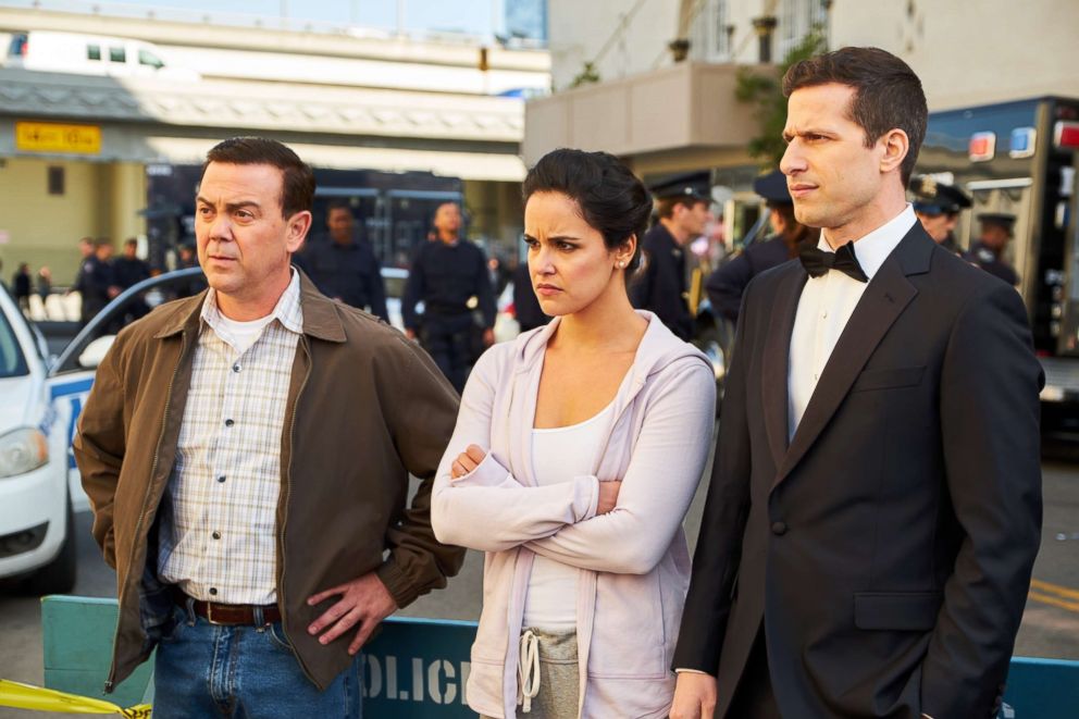 PHOTO: Joe Lo Truglio, Melissa Fumero and Andy Samberg star in an episode of "Brooklyn Nine-Nine," May 20, 2018.