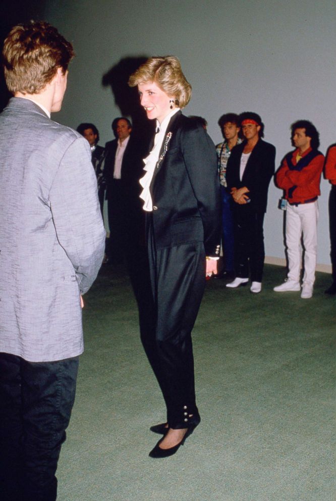 PHOTO: Diana, Princess Of Wales, speaks to Bryan Adams during at The Expo 86 Theatre, May 3, 1986.