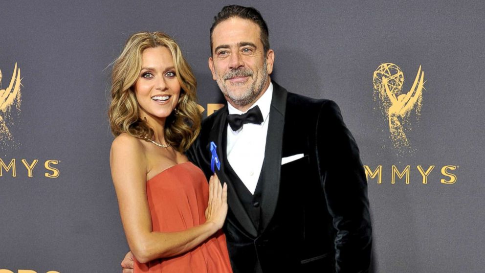 Hilarie Burton and Jeffrey Dean Morgan arrive at the 69th annual Primetime Emmy Awards at Microsoft Theater, Sept. 17, 2017, in Los Angeles.