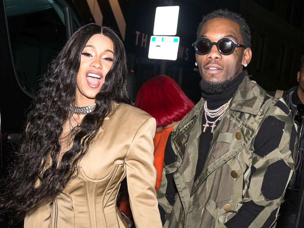   PHOTO: The Cardi B and Offset recording artists of the Migos group are seen leaving the Prabal Gurung fashion show at New York Fashion Week at Spring Studios on February 11, 2018, in New York. 