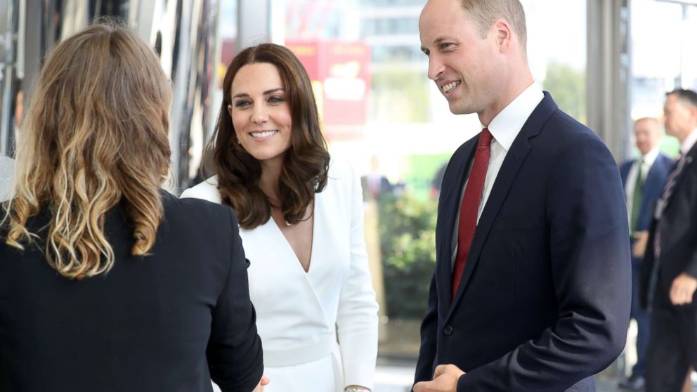 PHOTO: Catherine, Duchess of Cambridge and Prince William arrive to meet young entrepreneurs during a reception at the Heart, Spire Building on day 1 of their official visit to Poland on July 17, 2017 in Warsaw, Poland.