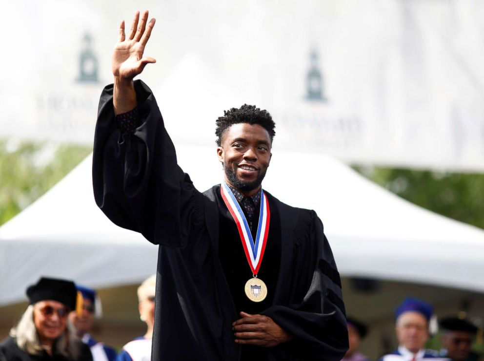 PHOTO: Chadwick Boseman addresses the 150th commencement ceremony at Howard University in Washington, D.C., May 12, 2018.
