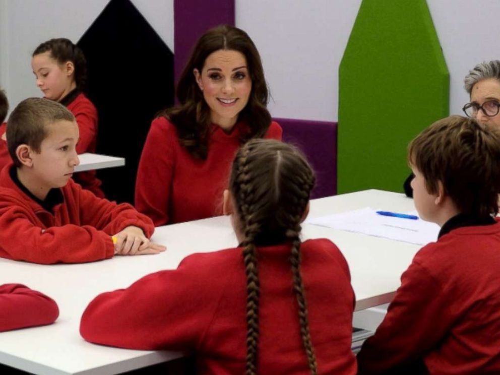 PHOTO: Kate Middleton takes part in a feedback session with young children from The Friars Primary School during a visit to Manchester, U.K. for the Children’s Global Media Summit, Dec. 6, 2017.