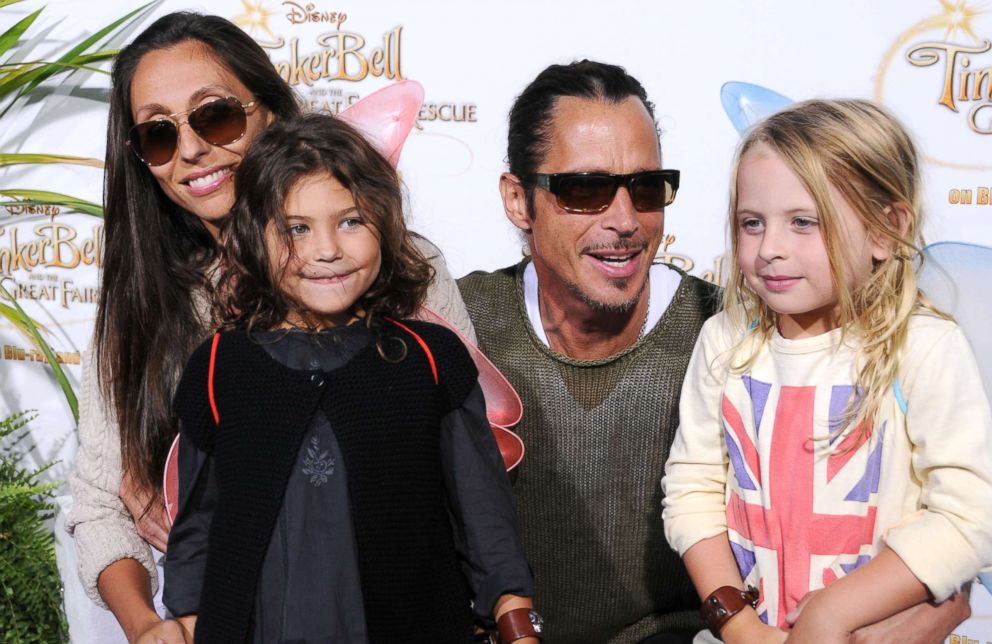 PHOTO: Chris Cornell, his wife Vicky Karayiannis and their children arrive to a special screening of "Tinker Bell And The Great Fairy Rescue" on Aug. 28, 2010, in Beverly Hills, Calif.  