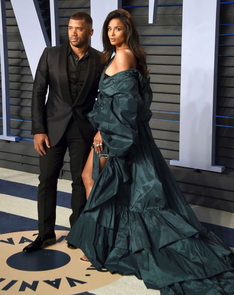 PHOTO: Russell Wilson, left, and Ciara arrives at the Vanity Fair Oscar Party, March 4, 2018, in Beverly Hills, Calif.